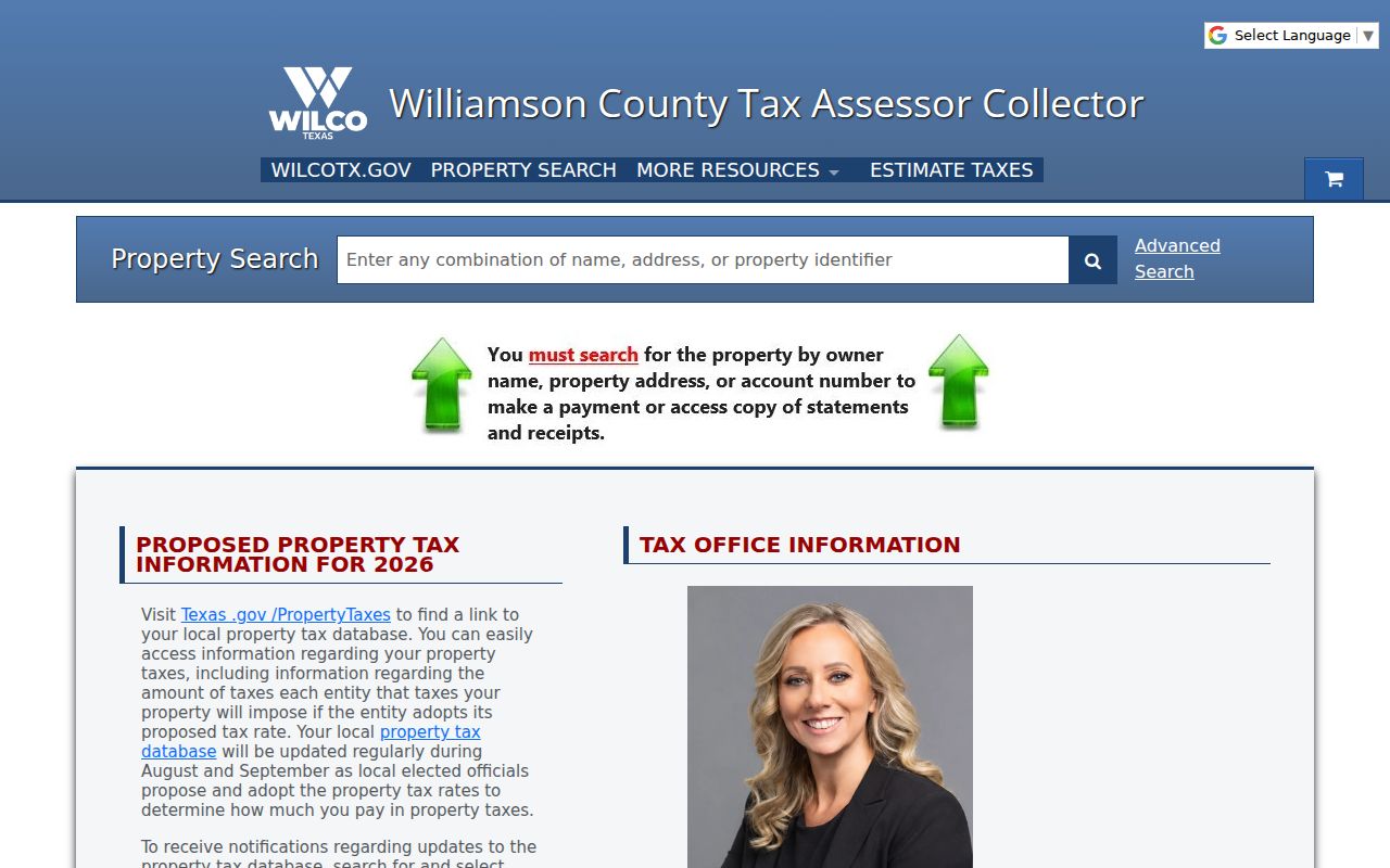 Williamson County residents directory tax property search screen