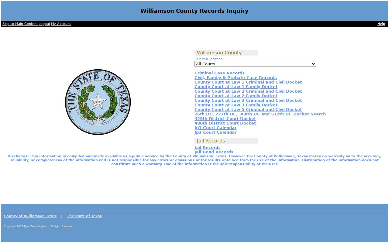 Williamson County residents directory Odyssey court search screen