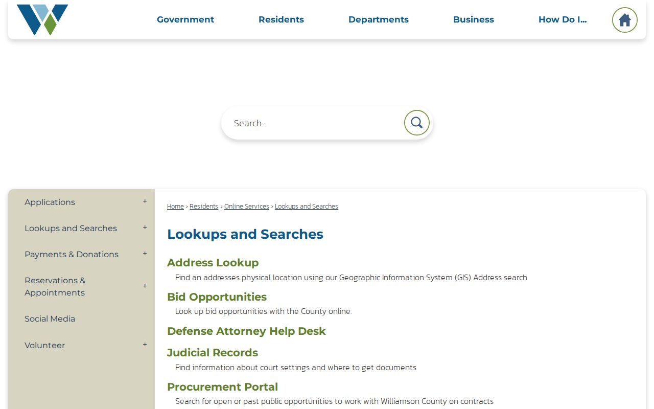 Williamson County residents directory local lookups and searches page