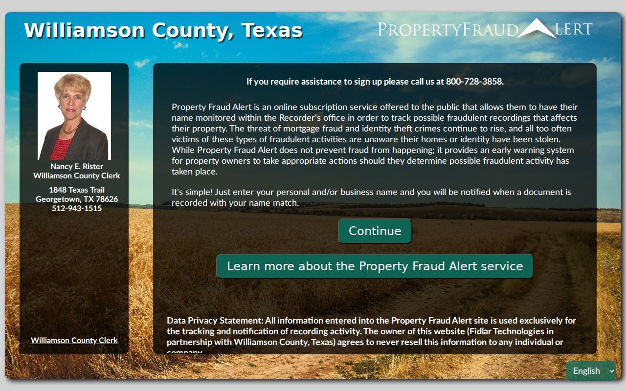 Williamson County previous residents deed research and property fraud alert enrollment