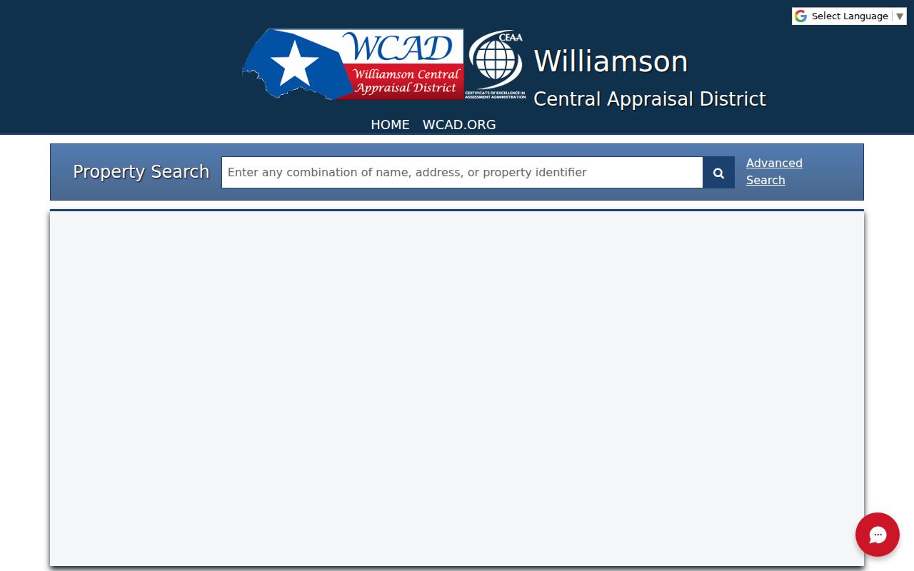 Williamson County street directory WCAD property search fields